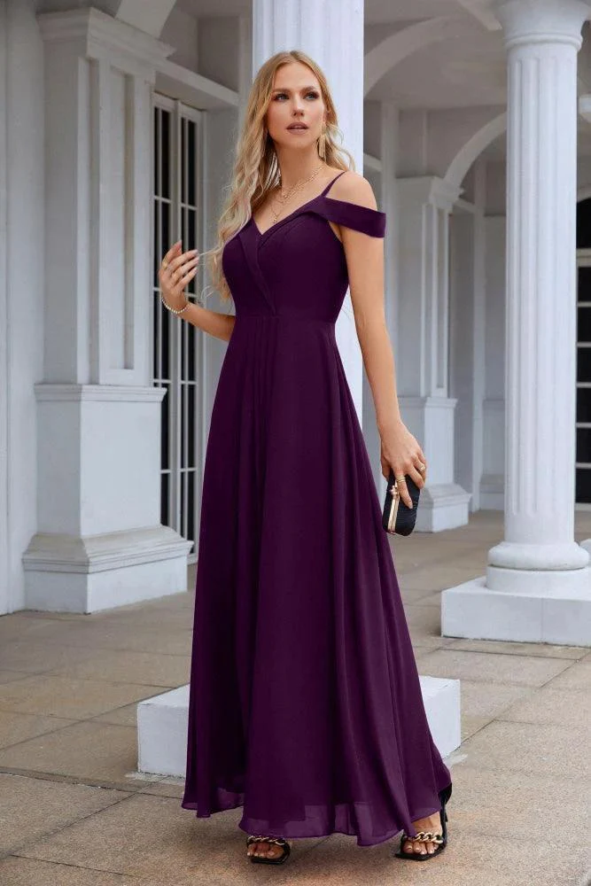 Women's thin strap off the shoulder bridesmaid mopping the floor evening dress 28093 - Image 181