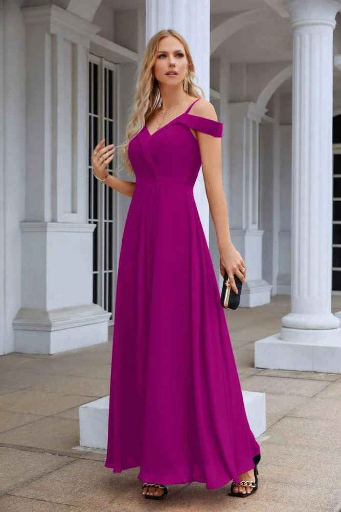 Women's thin strap off the shoulder bridesmaid mopping the floor evening dress 28093 - Image 186
