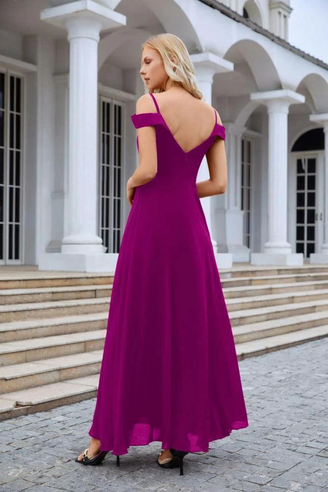 Women's thin strap off the shoulder bridesmaid mopping the floor evening dress 28093 - Image 187