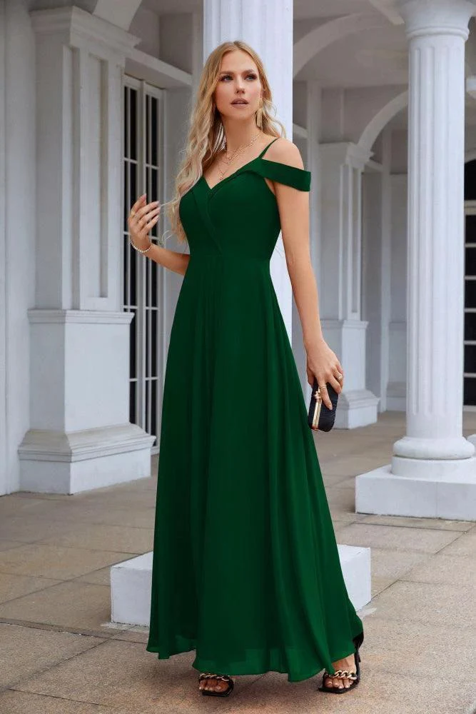 Women's thin strap off the shoulder bridesmaid mopping the floor evening dress 28093 - Image 194