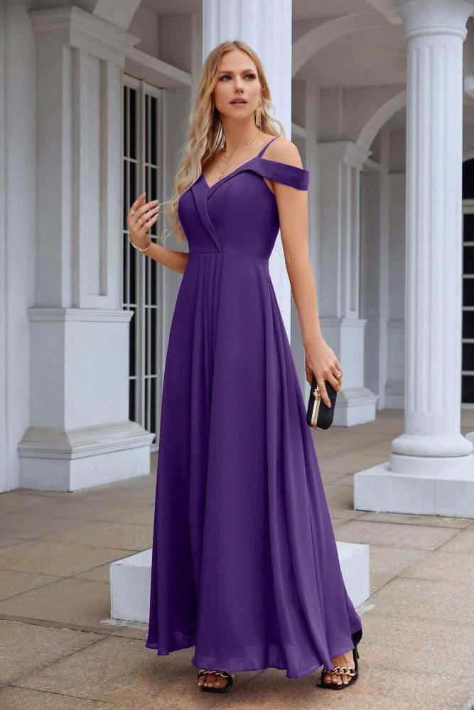 Women's thin strap off the shoulder bridesmaid mopping the floor evening dress 28093 - Image 195
