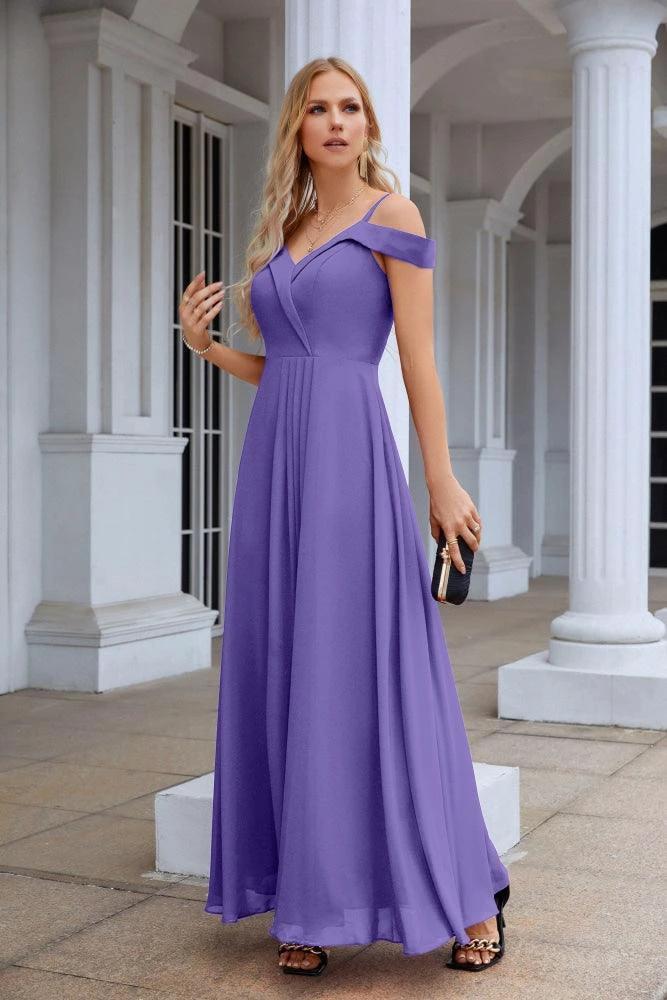 Women's thin strap off the shoulder bridesmaid mopping the floor evening dress 28093 - Image 200