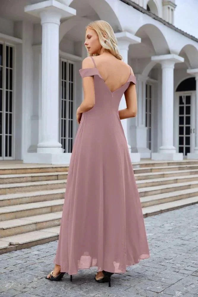 Women's thin strap off the shoulder bridesmaid mopping the floor evening dress 28093 - Image 203