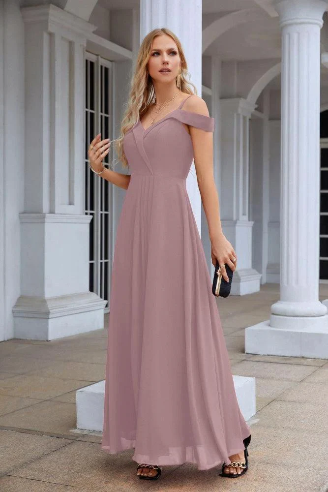 Women's thin strap off the shoulder bridesmaid mopping the floor evening dress 28093 - Image 205