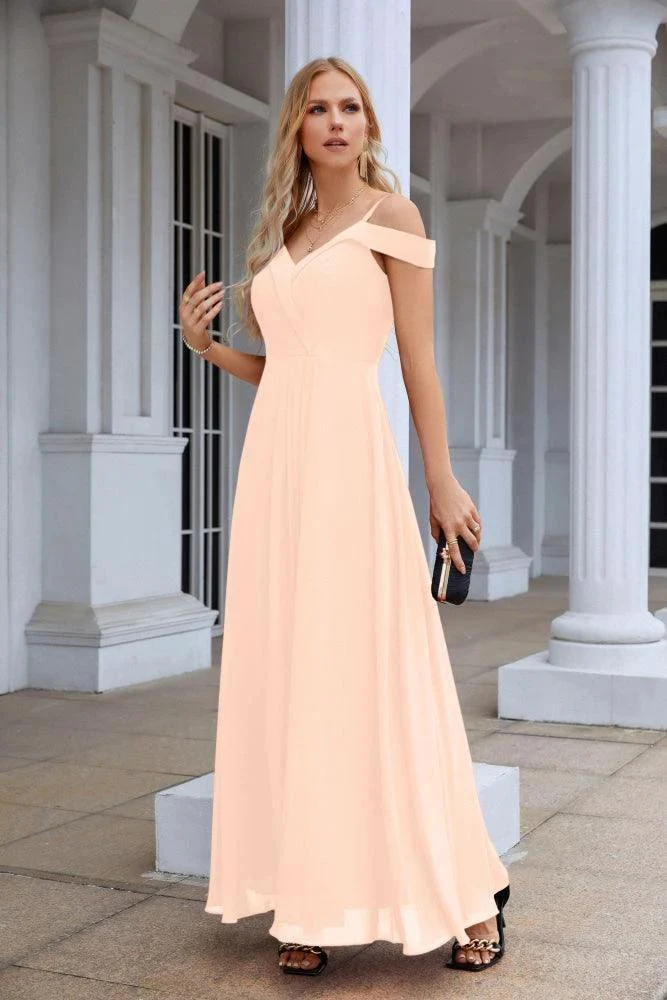 Women's thin strap off the shoulder bridesmaid mopping the floor evening dress 28093 - Image 209