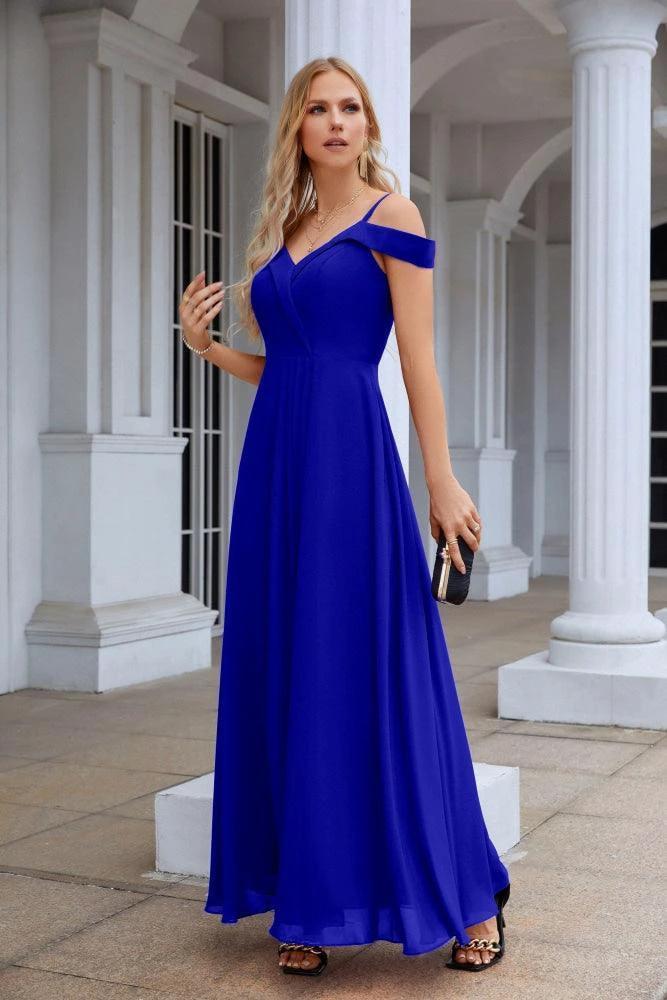 Women's thin strap off the shoulder bridesmaid mopping the floor evening dress 28093 - Image 211