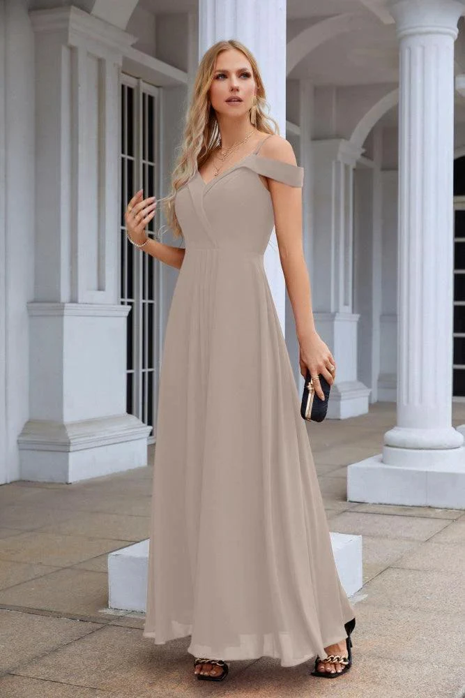 Women's thin strap off the shoulder bridesmaid mopping the floor evening dress 28093 - Image 215