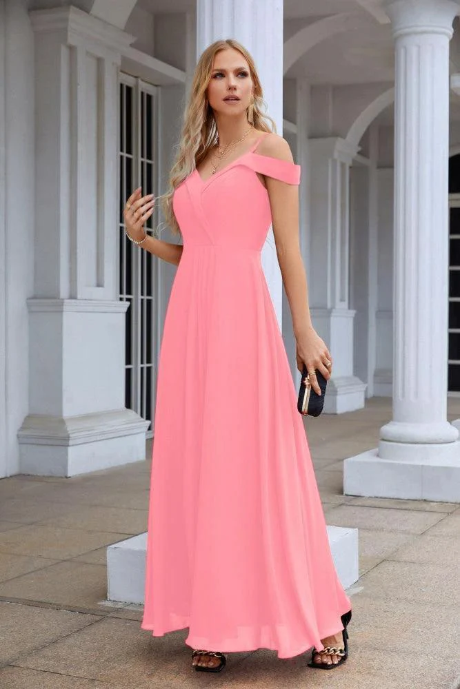 Women's thin strap off the shoulder bridesmaid mopping the floor evening dress 28093 - Image 217