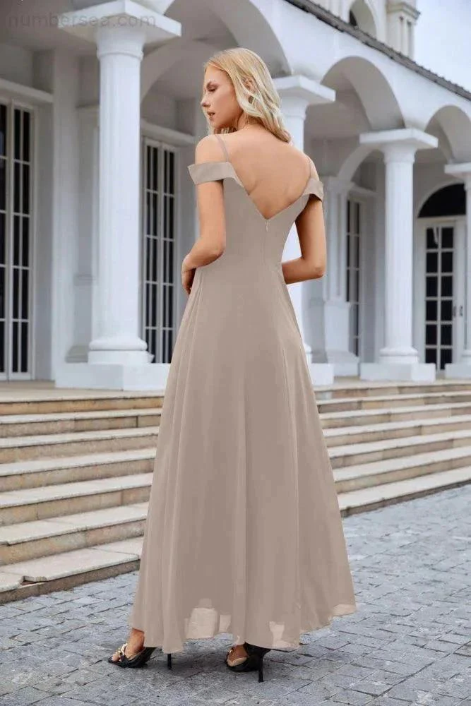 Women's thin strap off the shoulder bridesmaid mopping the floor evening dress 28093 - Image 220