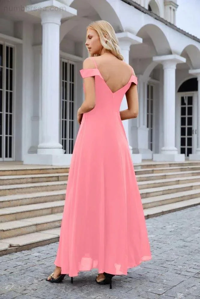 Women's thin strap off the shoulder bridesmaid mopping the floor evening dress 28093 - Image 221