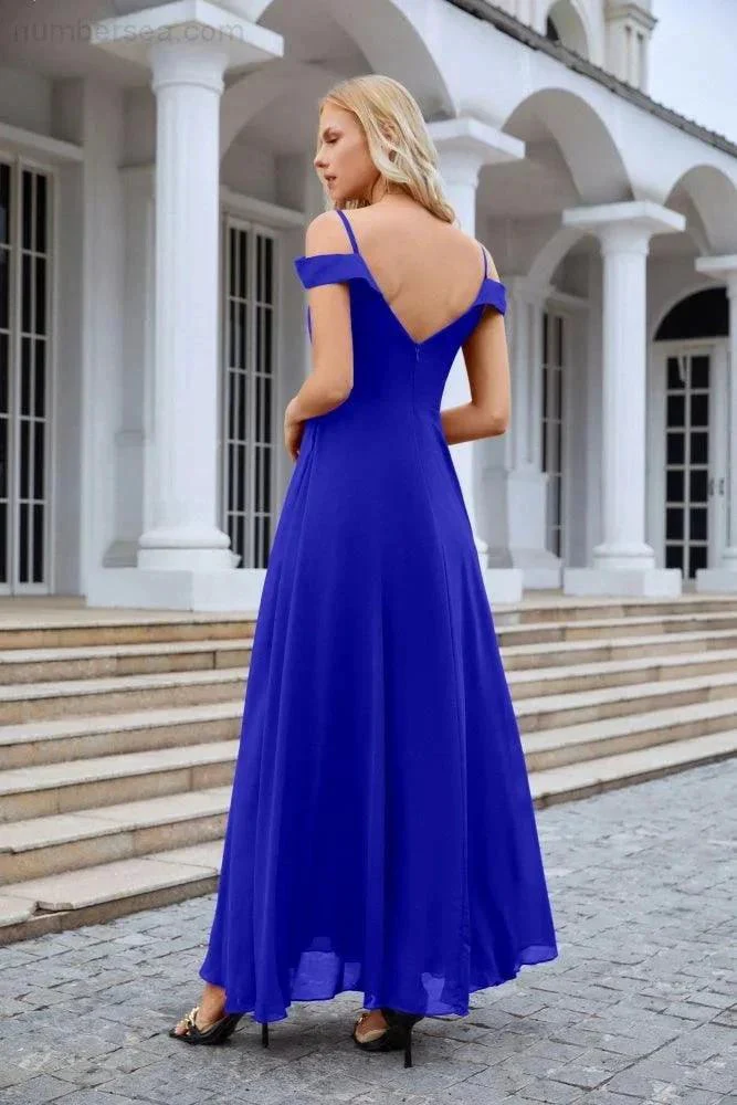 Women's thin strap off the shoulder bridesmaid mopping the floor evening dress 28093 - Image 222