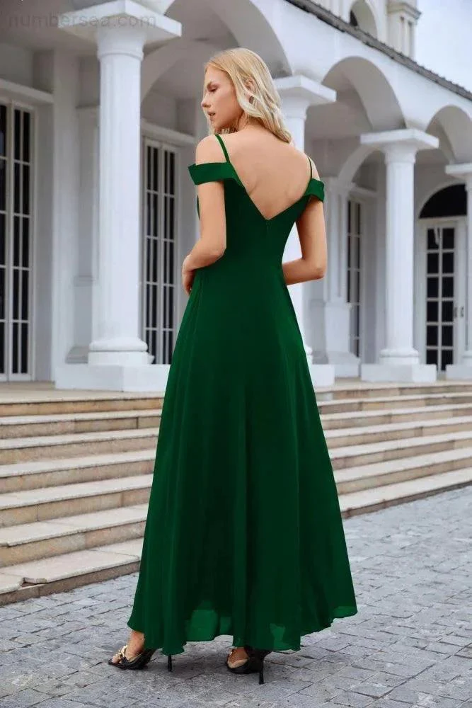 Women's thin strap off the shoulder bridesmaid mopping the floor evening dress 28093 - Image 224