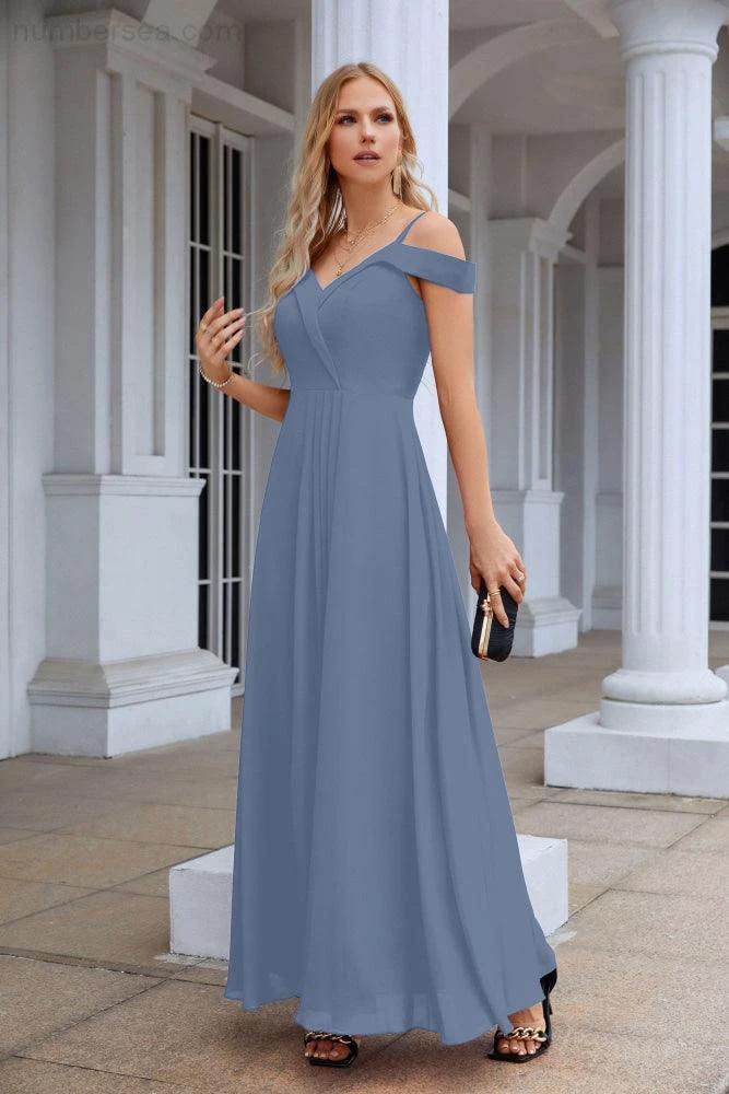 Women's thin strap off the shoulder bridesmaid mopping the floor evening dress 28093 - Image 226