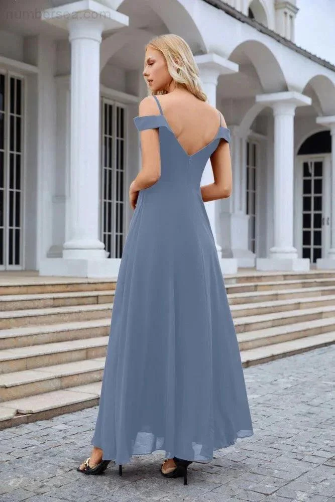 Women's thin strap off the shoulder bridesmaid mopping the floor evening dress 28093 - Image 227
