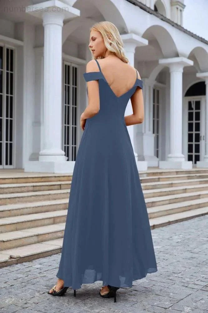 Women's thin strap off the shoulder bridesmaid mopping the floor evening dress 28093 - Image 232