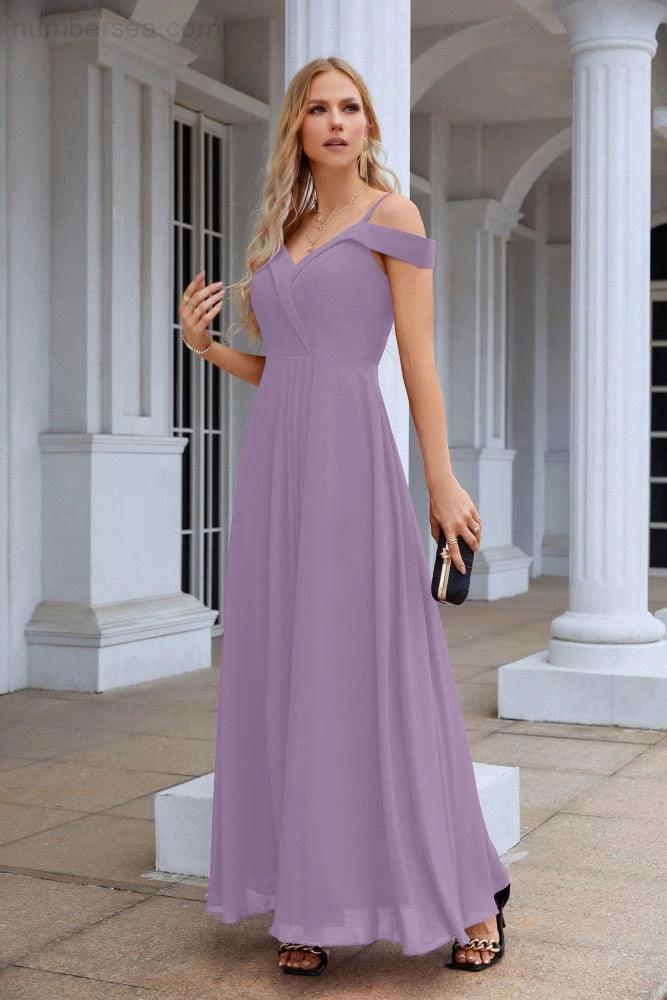 Women's thin strap off the shoulder bridesmaid mopping the floor evening dress 28093 - Image 235