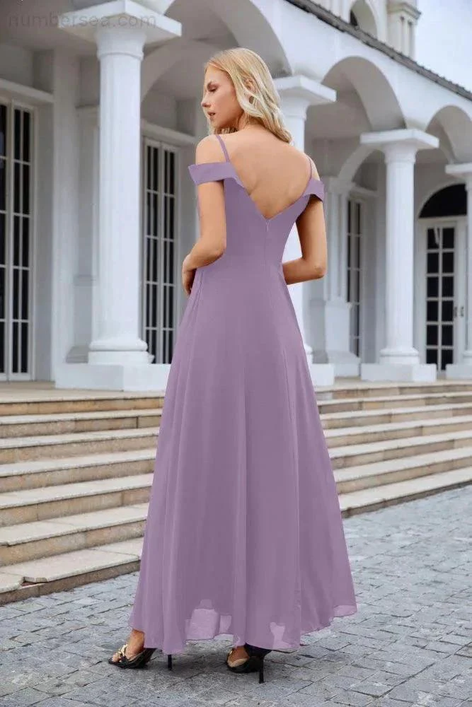 Women's thin strap off the shoulder bridesmaid mopping the floor evening dress 28093 - Image 236