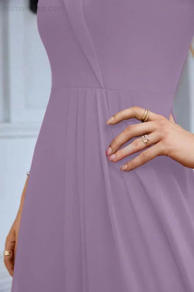 Women's thin strap off the shoulder bridesmaid mopping the floor evening dress 28093 - Image 238