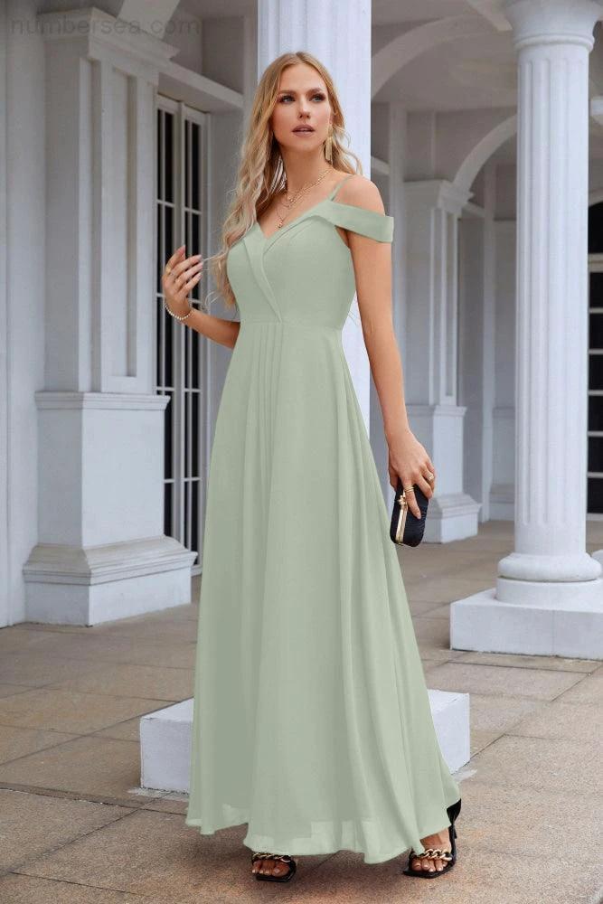 Women's thin strap off the shoulder bridesmaid mopping the floor evening dress 28093 - Image 239