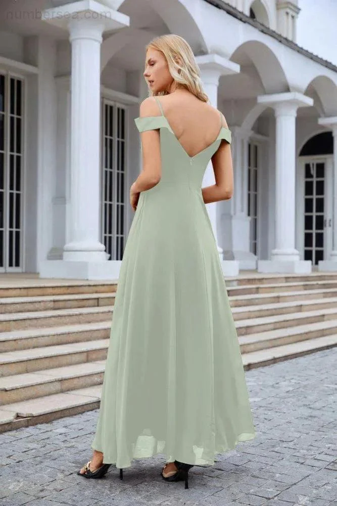 Women's thin strap off the shoulder bridesmaid mopping the floor evening dress 28093 - Image 240