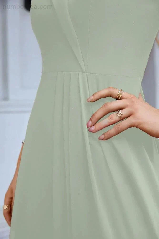 Women's thin strap off the shoulder bridesmaid mopping the floor evening dress 28093 - Image 242