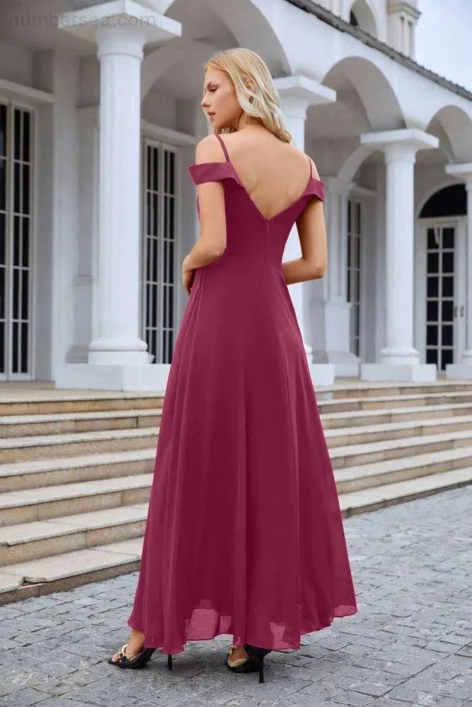 Women's thin strap off the shoulder bridesmaid mopping the floor evening dress 28093 - Image 244