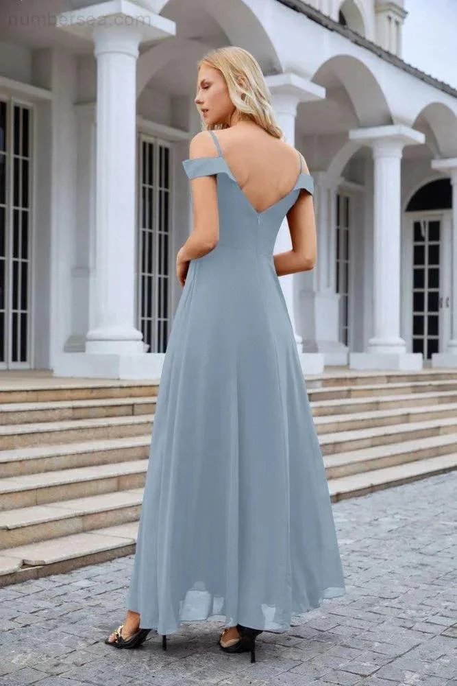 Women's thin strap off the shoulder bridesmaid mopping the floor evening dress 28093 - Image 248