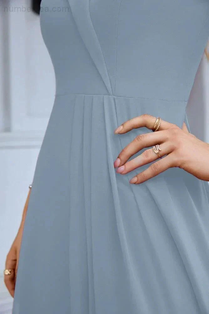 Women's thin strap off the shoulder bridesmaid mopping the floor evening dress 28093 - Image 250