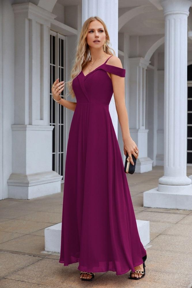 Women's thin strap off the shoulder bridesmaid mopping the floor evening dress 28093 - Image 29