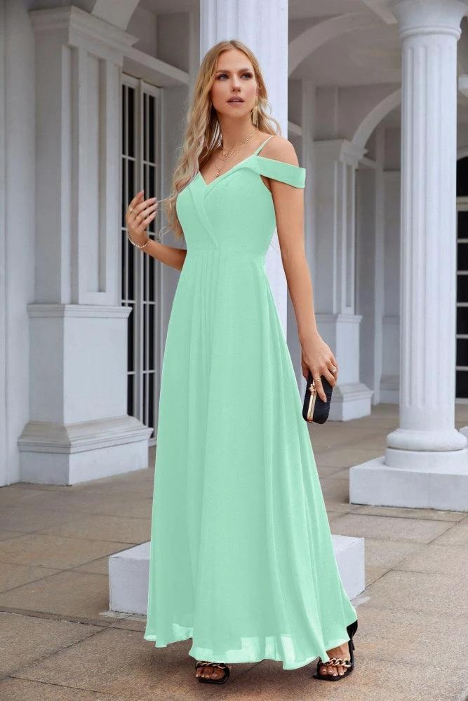 Women's thin strap off the shoulder bridesmaid mopping the floor evening dress 28093 - Image 37