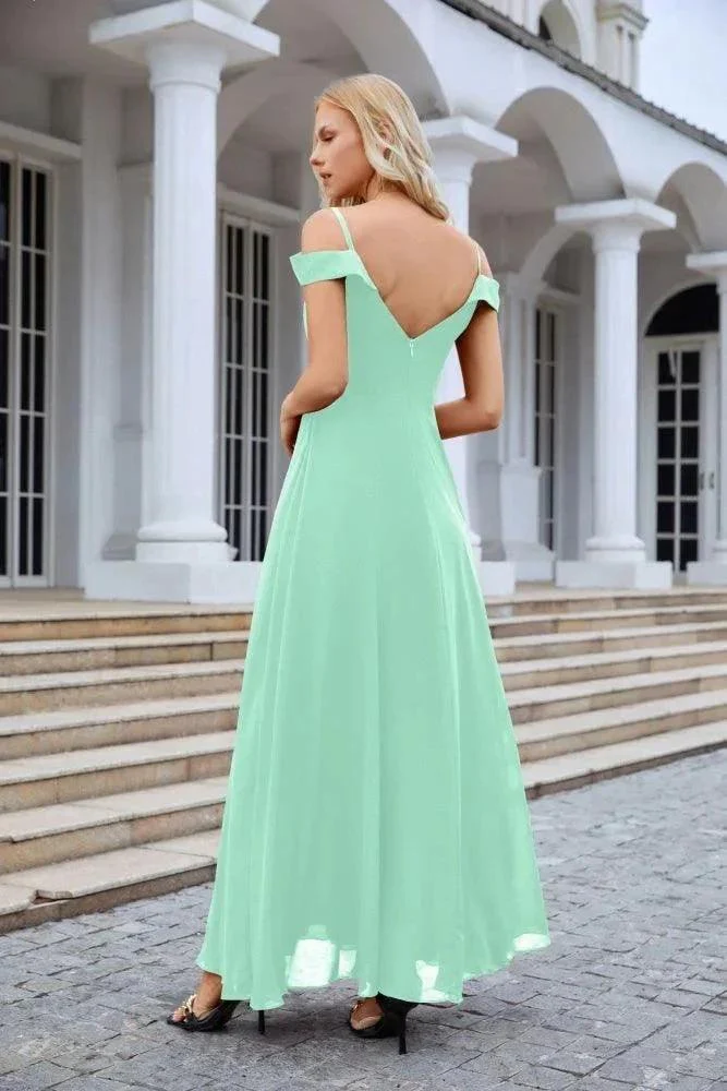 Women's thin strap off the shoulder bridesmaid mopping the floor evening dress 28093 - Image 38