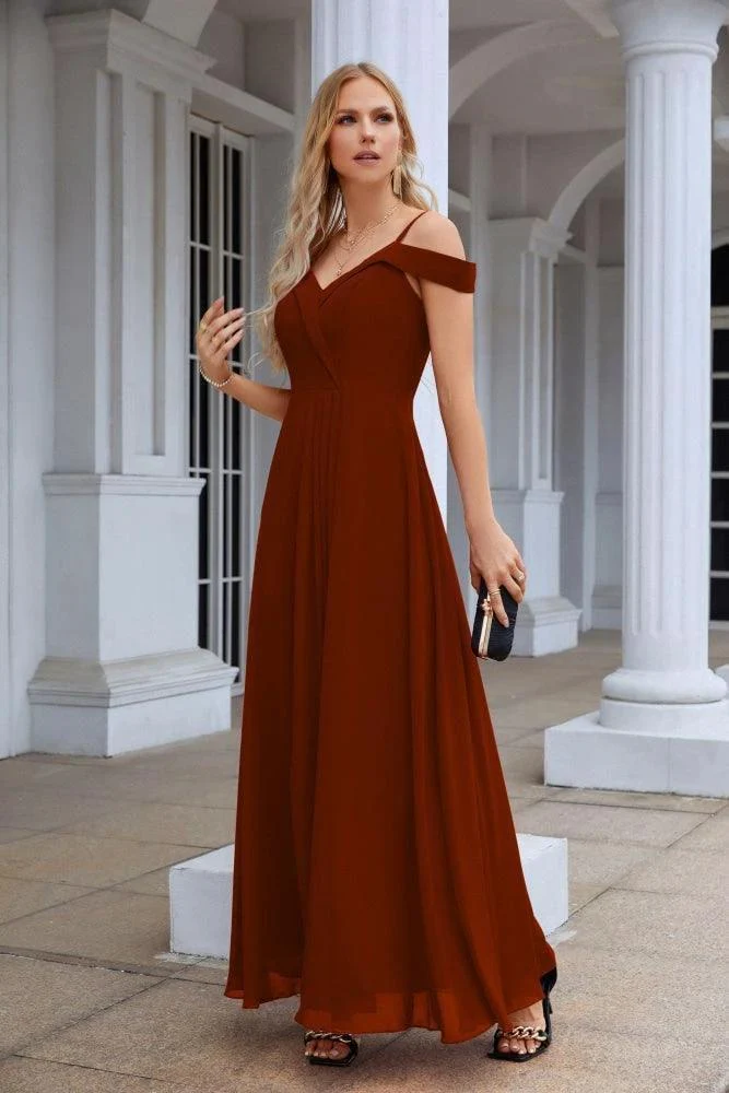 Women's thin strap off the shoulder bridesmaid mopping the floor evening dress 28093 - Image 41