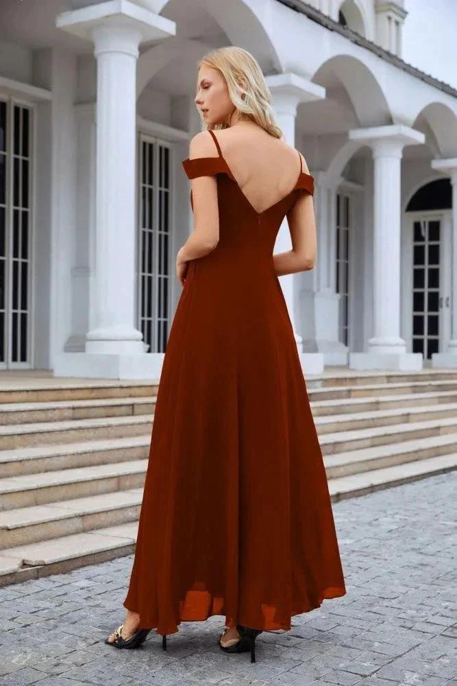 Women's thin strap off the shoulder bridesmaid mopping the floor evening dress 28093 - Image 42
