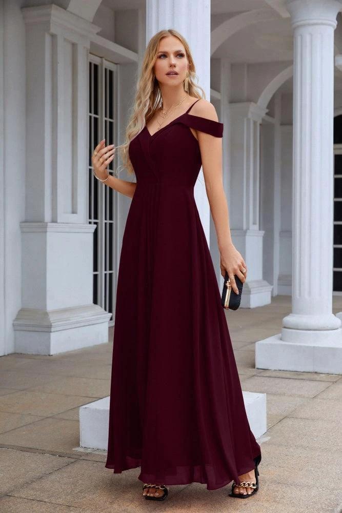 Women's thin strap off the shoulder bridesmaid mopping the floor evening dress 28093 - Image 45