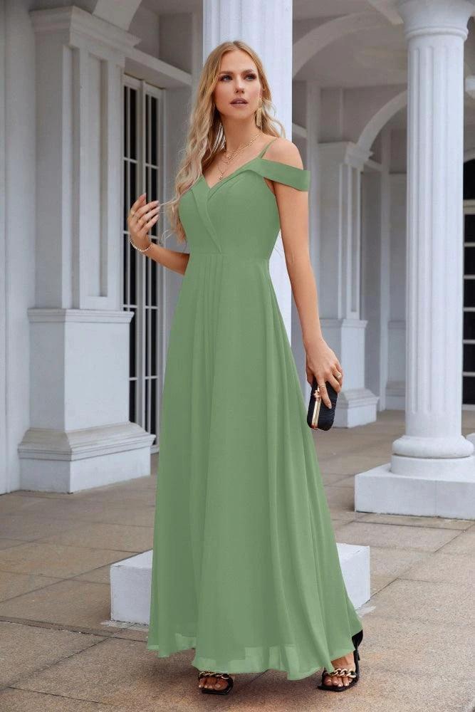 Women's thin strap off the shoulder bridesmaid mopping the floor evening dress 28093 - Image 49