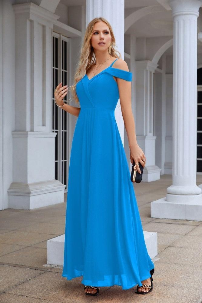Women's thin strap off the shoulder bridesmaid mopping the floor evening dress 28093 - Image 5