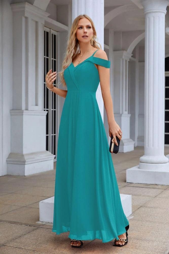 Women's thin strap off the shoulder bridesmaid mopping the floor evening dress 28093 - Image 53