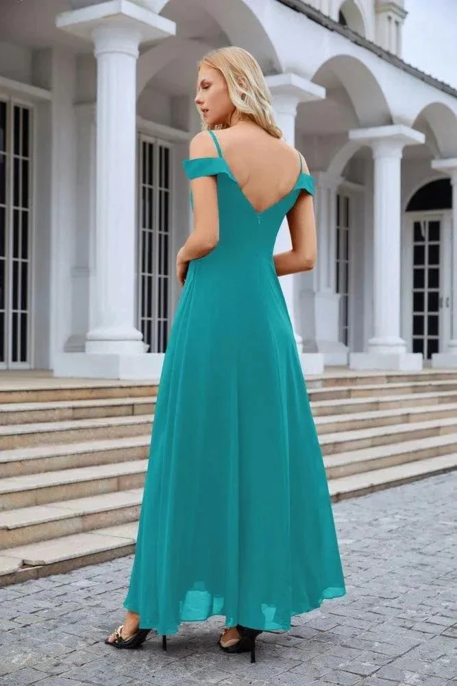 Women's thin strap off the shoulder bridesmaid mopping the floor evening dress 28093 - Image 54