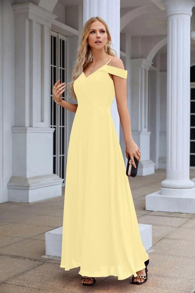 Women's thin strap off the shoulder bridesmaid mopping the floor evening dress 28093 - Image 57