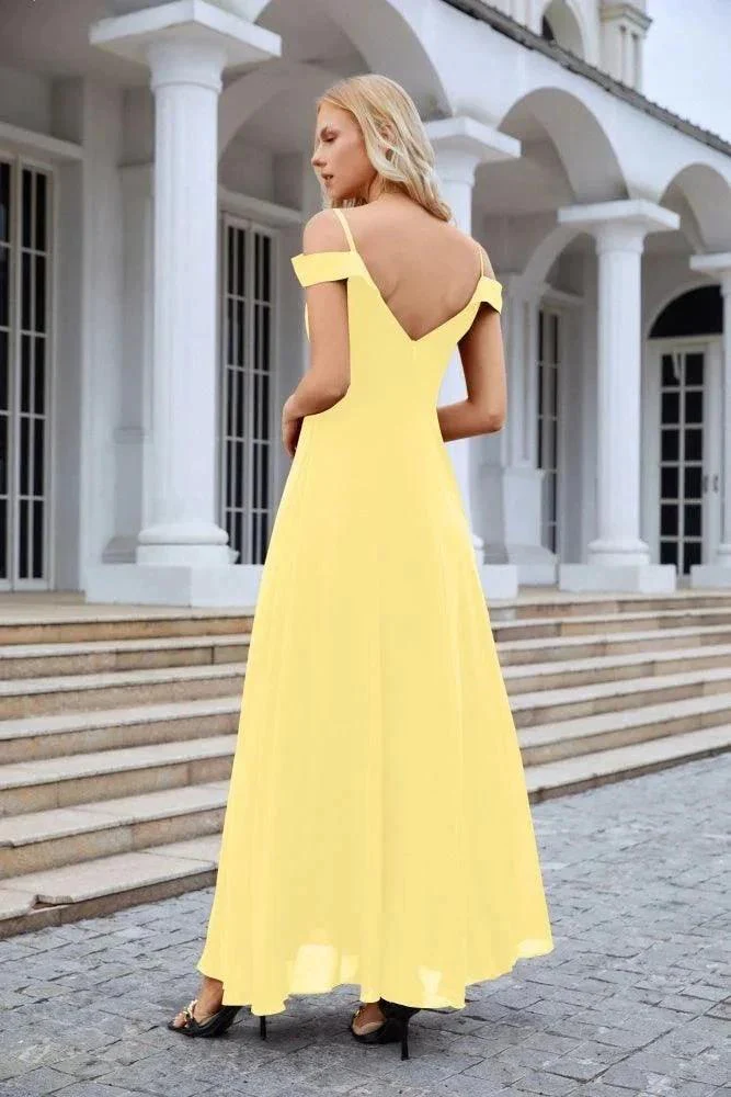 Women's thin strap off the shoulder bridesmaid mopping the floor evening dress 28093 - Image 58