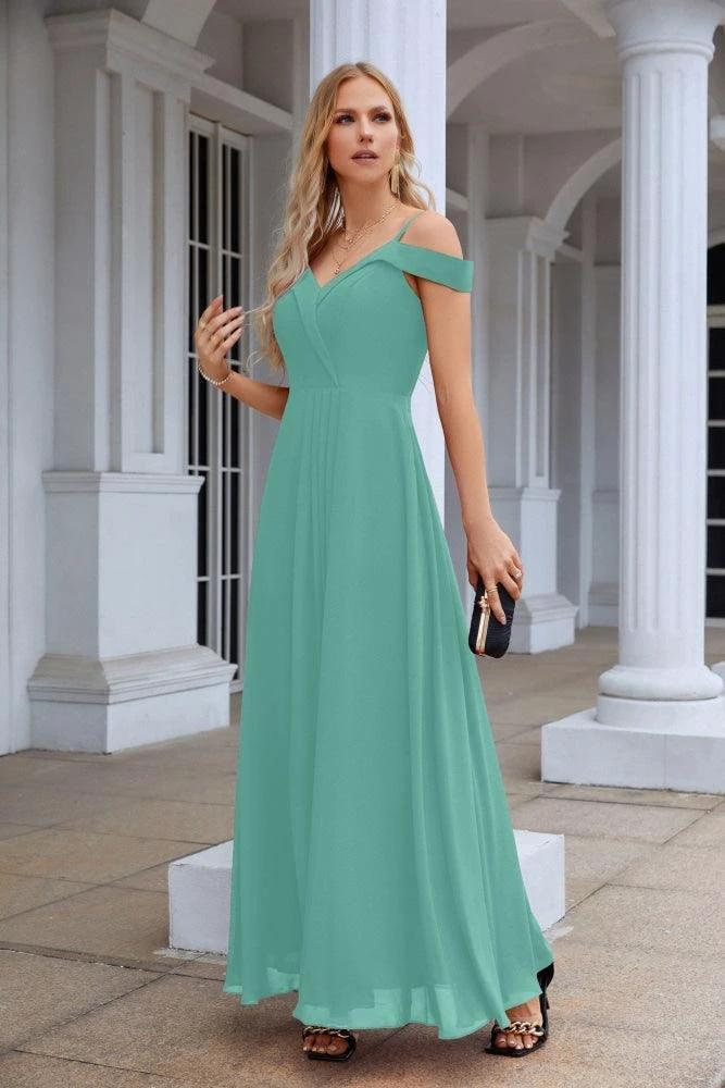 Women's thin strap off the shoulder bridesmaid mopping the floor evening dress 28093 - Image 61