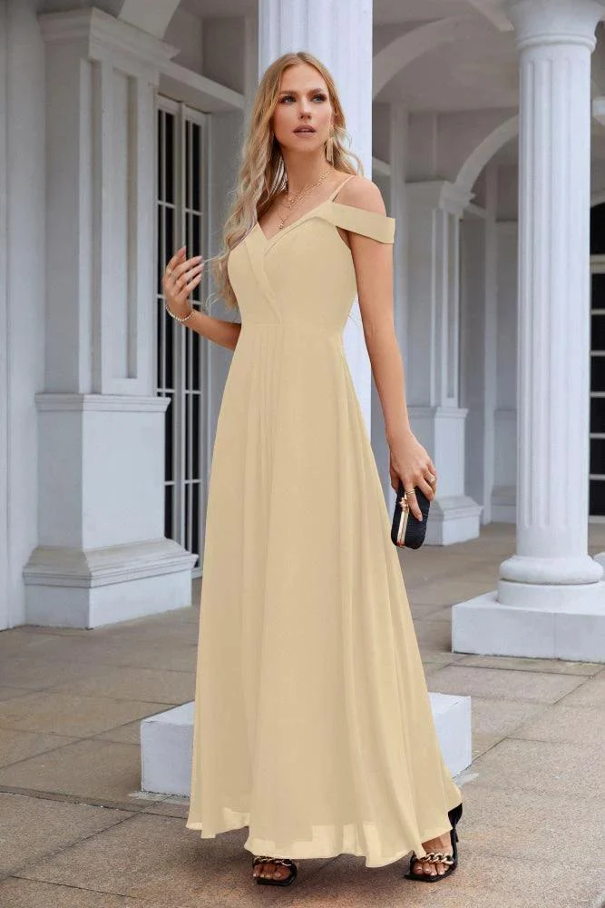 Women's thin strap off the shoulder bridesmaid mopping the floor evening dress 28093 - Image 65