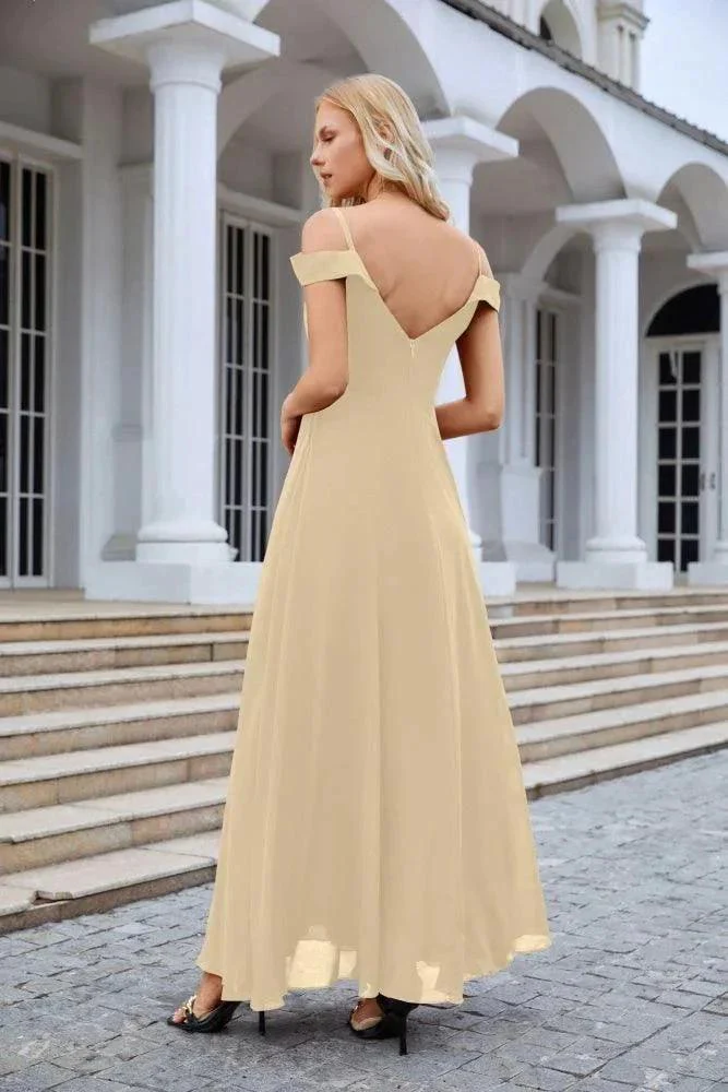 Women's thin strap off the shoulder bridesmaid mopping the floor evening dress 28093 - Image 66
