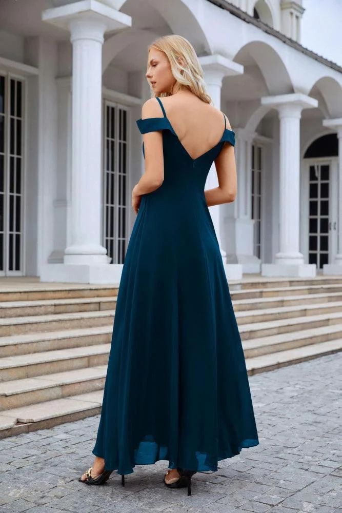 Women's thin strap off the shoulder bridesmaid mopping the floor evening dress 28093 - Image 70