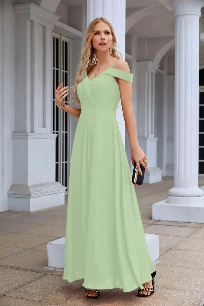 Women's thin strap off the shoulder bridesmaid mopping the floor evening dress 28093 - Image 73