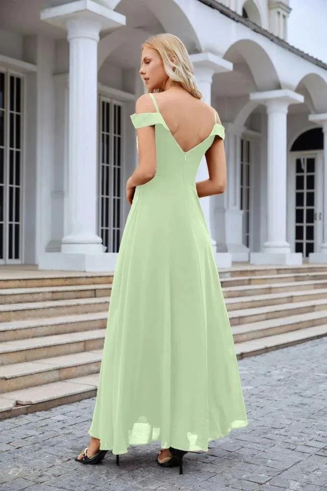 Women's thin strap off the shoulder bridesmaid mopping the floor evening dress 28093 - Image 74