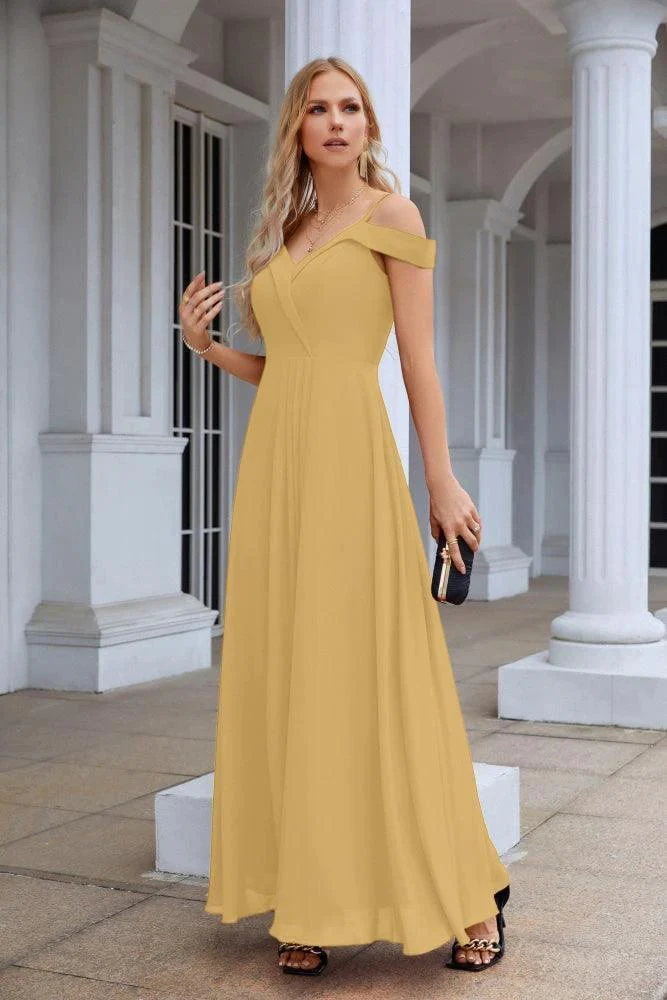 Women's thin strap off the shoulder bridesmaid mopping the floor evening dress 28093 - Image 81