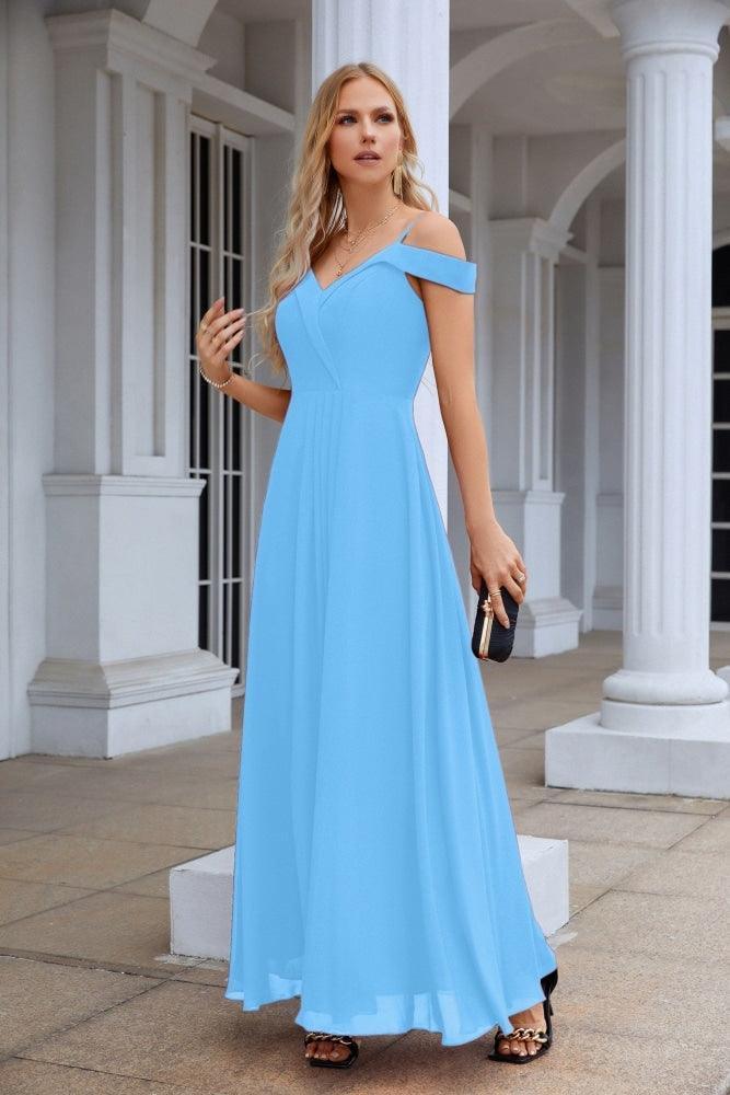 Women's thin strap off the shoulder bridesmaid mopping the floor evening dress 28093 - Image 9