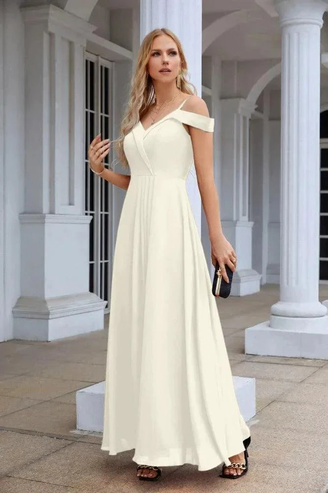 Women's thin strap off the shoulder bridesmaid mopping the floor evening dress 28093 - Image 93