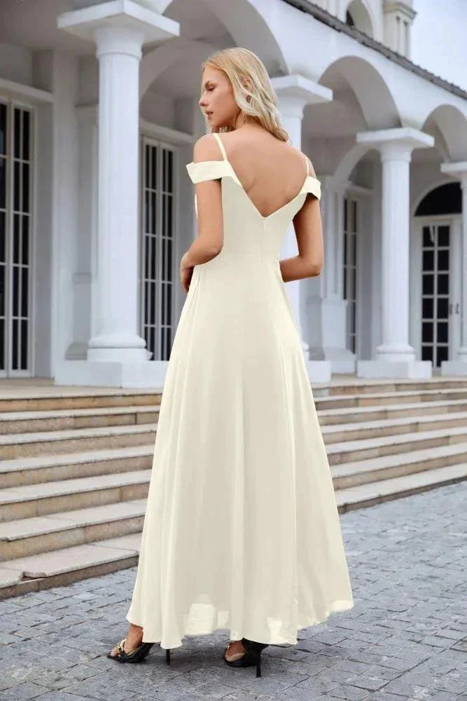 Women's thin strap off the shoulder bridesmaid mopping the floor evening dress 28093 - Image 94
